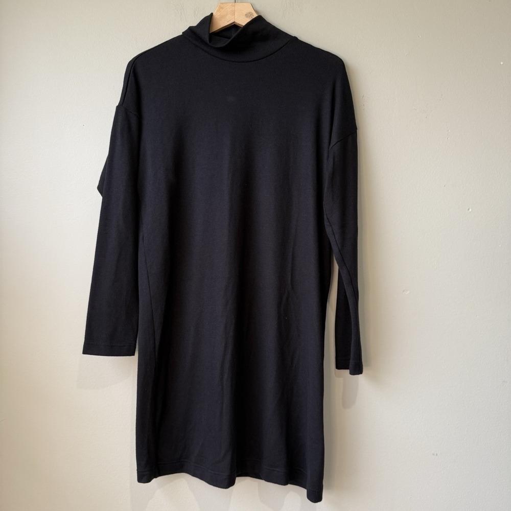 Uniqlo Black Long Sleeve Rib Knit Sweater Dress Turtleneck Womens Size Small